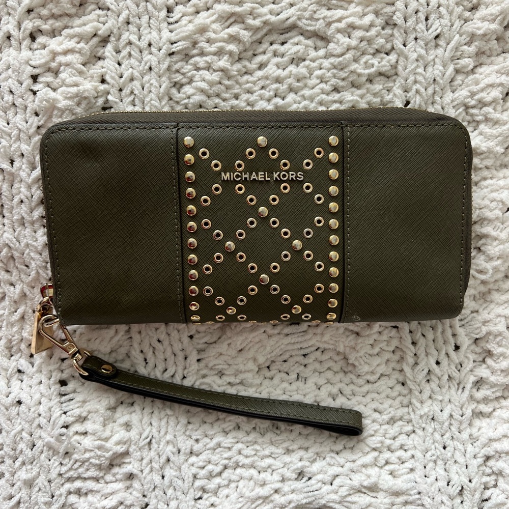 Michael Kors Olive Green Studded Wallet Wrislet